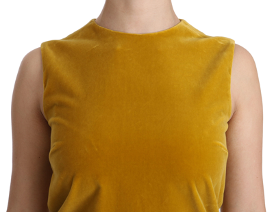 Shop Dolce & Gabbana Mustard Velvet Shift Mini Women's Dress In Yellow