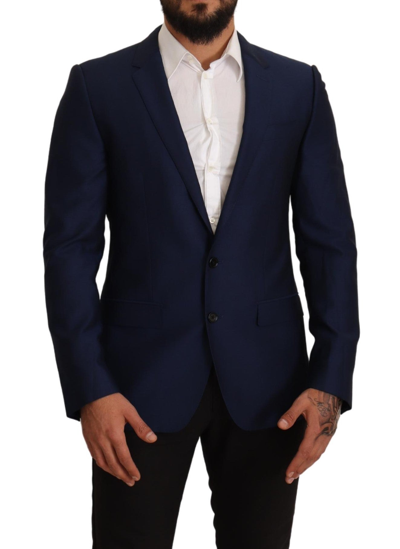 Shop Dolce & Gabbana Navy Blue Virgin Wool Martini Men's Blazer In Light Blue