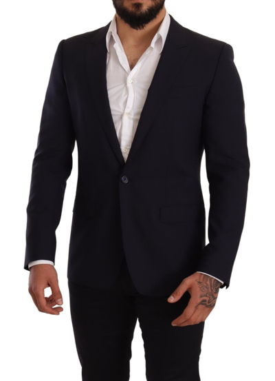 Dolce & Gabbana Black Slim Fit Coat Jacket Martini Blazer In Blue