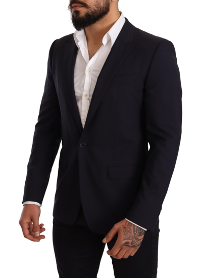 Dolce & Gabbana Black Slim Fit Coat Jacket Martini Blazer In Blue