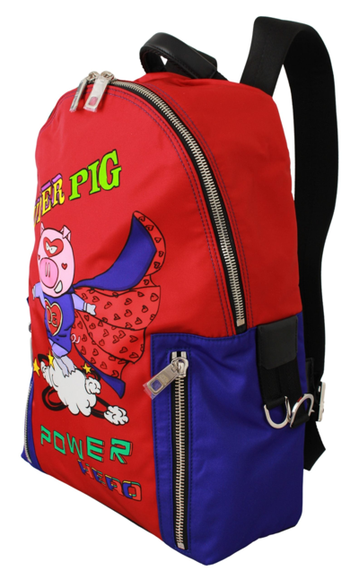 Shop Dolce & Gabbana Nylon Multicolor Super Pig Print Men School Men's Bag In Red