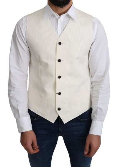 Shop Dolce & Gabbana Elegant Off-white Silk Formal Men's Vest