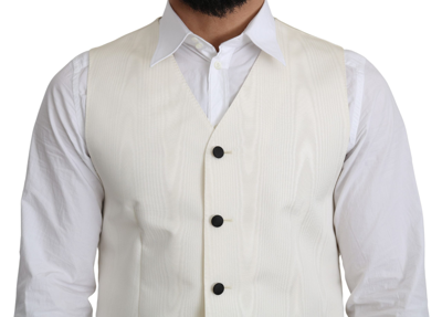 Shop Dolce & Gabbana Elegant Off-white Silk Formal Men's Vest