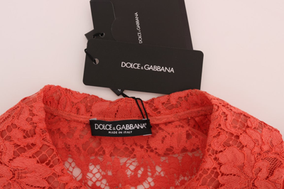 Shop Dolce & Gabbana Orange Crystal Buttons Floral Lace Women's Blouse