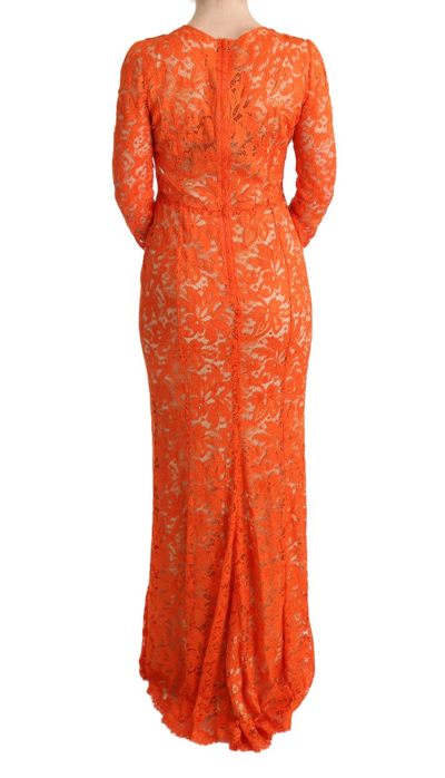 Shop Dolce & Gabbana Orange Floral Ricamo Sheath Long Women's Dress