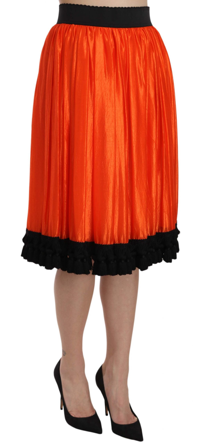 Shop Dolce & Gabbana Orange High Waist Knee Length Women's Skirt In Black