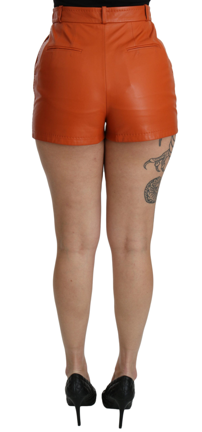 Shop Dolce & Gabbana Orange Leather High Waist Hot Pants Women's Shorts