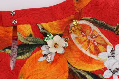 Shop Dolce & Gabbana Orange Print Crystal-embellished Women's Blouse In Multicolor