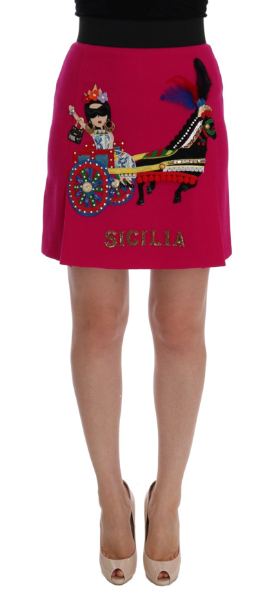 Shop Dolce & Gabbana Pink Carretto Crystal Wool Women's Skirt