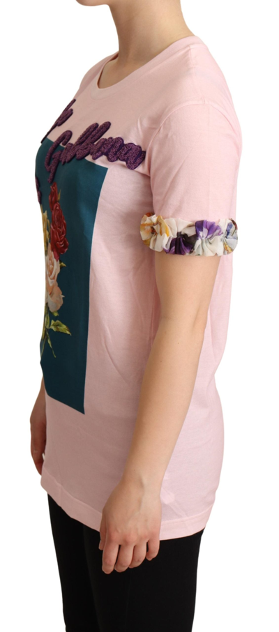 Shop Dolce & Gabbana Pink Cotton Floral Roses Crewneck Women's T-shirt