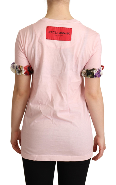 Shop Dolce & Gabbana Pink Cotton Floral Roses Crewneck Women's T-shirt