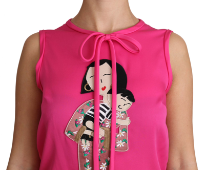 Shop Dolce & Gabbana Pink Family Silk Tank  Mama Blouse Top Women's Shirt