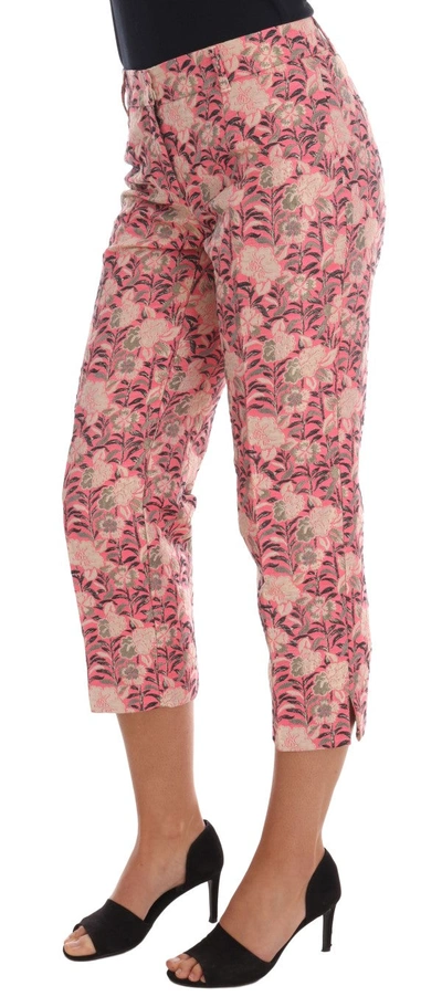 Shop Dolce & Gabbana Pink Floral Brocade Capri Women's Pants In Multicolor
