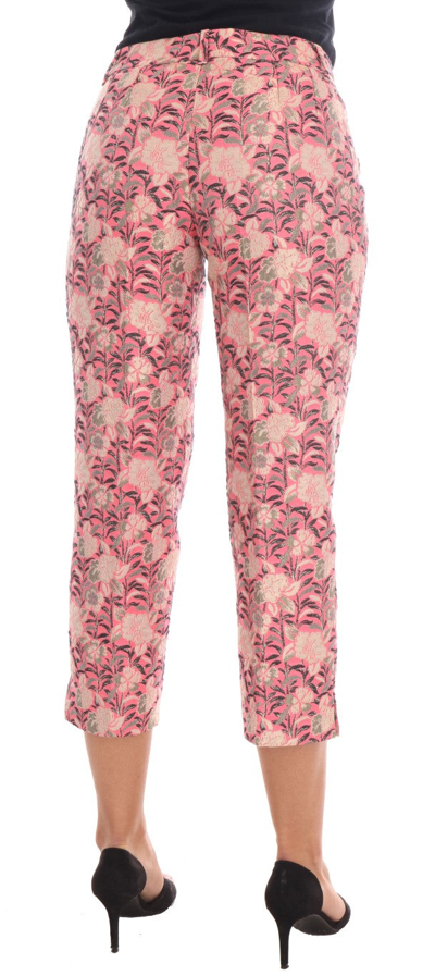 Shop Dolce & Gabbana Pink Floral Brocade Capri Women's Pants In Multicolor