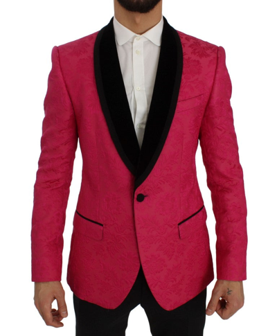 Shop Dolce & Gabbana Pink Floral Brocade Slim Blazer Men's Jacket