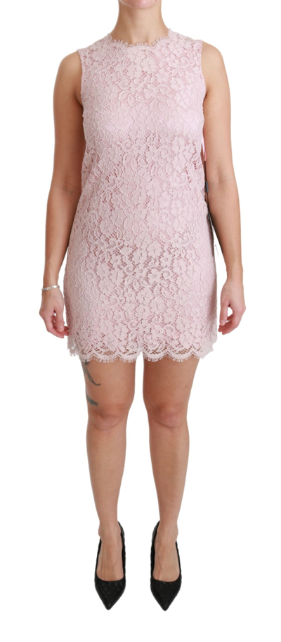 Shop Dolce & Gabbana Pink Floral Lace Shift Gown Mini Women's Dress