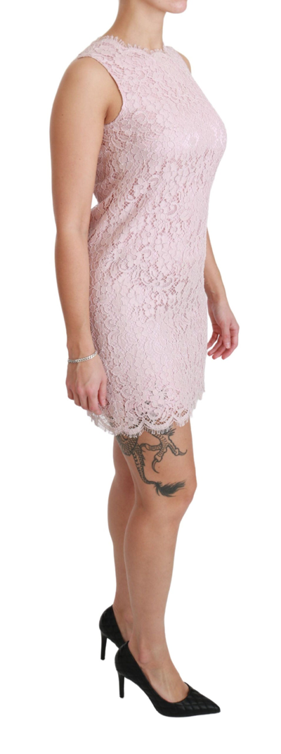 Shop Dolce & Gabbana Pink Floral Lace Shift Gown Mini Women's Dress