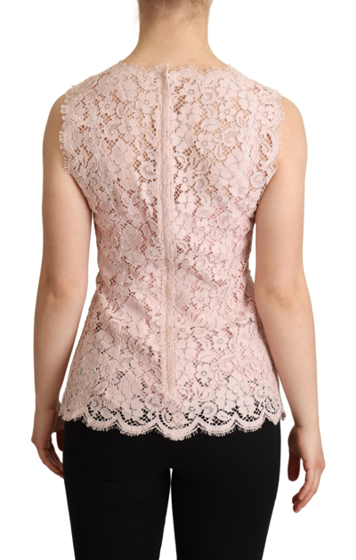 Dolce & Gabbana Pink Floral Lace Sleeveless Tank Blouse Top In Pink