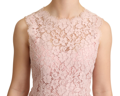 Dolce & Gabbana Pink Floral Lace Sleeveless Tank Blouse Top In Pink