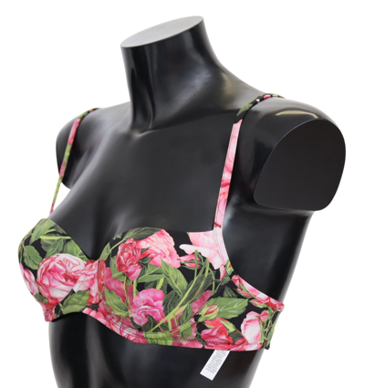 Shop Dolce & Gabbana Pink Floral Print Swimsuit Beachwear Bikini Women's Tops