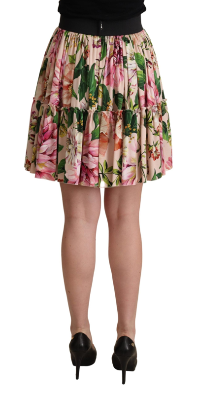Shop Dolce & Gabbana Elegant Floral Silk High Waist Mini Women's Skirt In Pink
