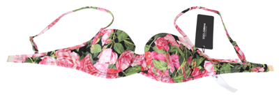 Shop Dolce & Gabbana Pink Floral Print Swimsuit Beachwear Bikini Women's Tops