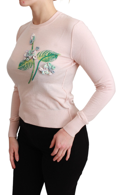 Dolce & Gabbana Floral-appliquéd Intarsia Cashmere And Silk-blend Sweater In Pink