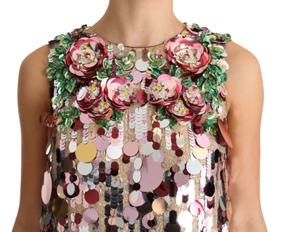 Shop Dolce & Gabbana Pink Floral Sequined Shift Crystal Women's Dress