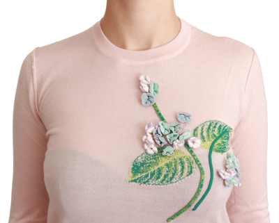 Shop Dolce & Gabbana Silk Blend Floral Embroidered Women's Sweater In Pink