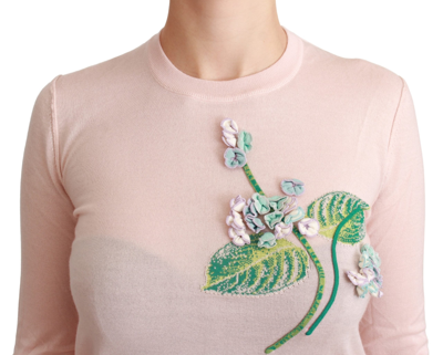 Dolce & Gabbana Floral-appliquéd Intarsia Cashmere And Silk-blend Sweater In Pink
