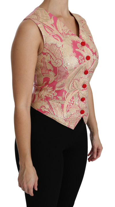 Shop Dolce & Gabbana Elegant Silk Blend V-neck Vest Women's Top In Gold And Pink