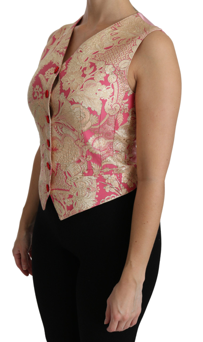 Dolce & Gabbana Pink Gold Brocade Waistcoat Vest Blouse Top In Gold And Pink