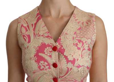 Dolce & Gabbana Pink Gold Brocade Waistcoat Vest Blouse Top In Gold And Pink