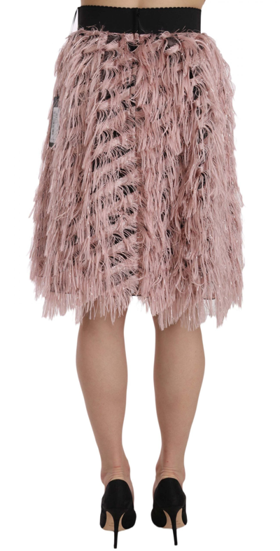 Shop Dolce & Gabbana Pink Gold Fringe Metallic Pencil A-line Women's Skirt In Gold And Pink