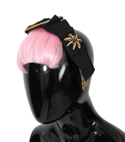 Shop Dolce & Gabbana Pink Hair Sicily Crystal Women's Headband In Black