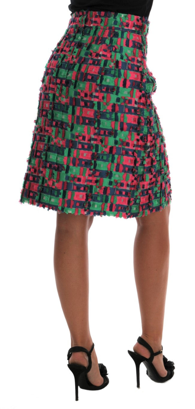 Shop Dolce & Gabbana Pink Green Jacquard Pencil Women's Skirt In Multicolor