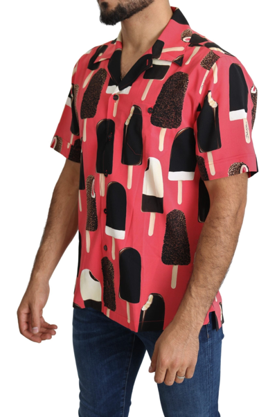 Shop Dolce & Gabbana Pink Ice Cream Print Mens Casual Silk Men's Shirt