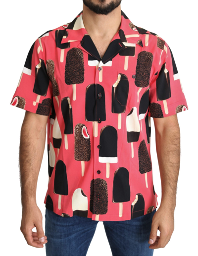Shop Dolce & Gabbana Pink Ice Cream Print Mens Casual Silk Men's Shirt