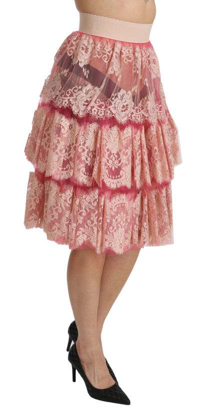 Shop Dolce & Gabbana Elegant Pink Lace High-waist Women's Skirt