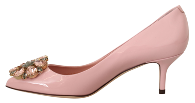 Shop Dolce & Gabbana Pink Leather Crystal Heels Pumps Heels Women's Shoes