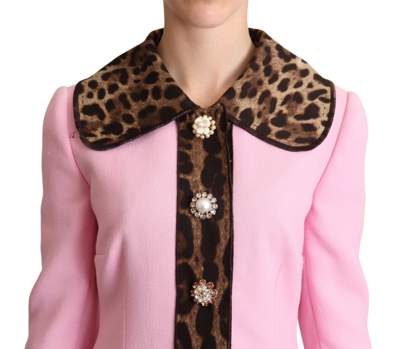 Shop Dolce & Gabbana Pink Leopard Wool Trenchcoat Women's Jacket