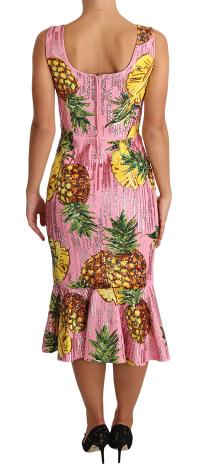 Shop Dolce & Gabbana Sequined Pink Pineapple Midi Women's Dress
