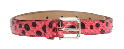 Shop Dolce & Gabbana Pink Polka Snakeskin Silver Buckle Women's Belt In Multicolor