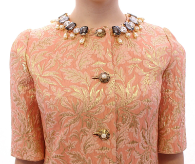 Shop Dolce & Gabbana Pink Silk Brocade Crystal Jacket Women's Coat
