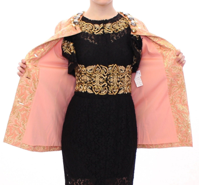 Shop Dolce & Gabbana Pink Silk Brocade Crystal Jacket Women's Coat