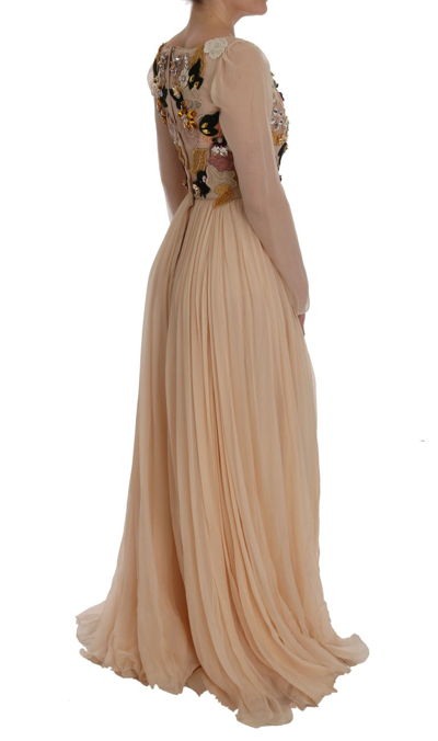 Shop Dolce & Gabbana Pink Silk Floral Crystal Maxi Gown Women's Dress