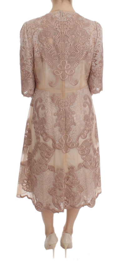 Shop Dolce & Gabbana Pink Silk Lace Ricamo Shift Gown Women's Dress