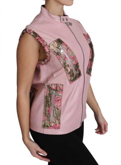 Shop Dolce & Gabbana Pink Zippered Lamb Sleeveless Vest Leather Women's Jacket