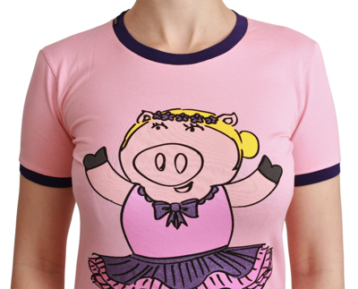 Shop Dolce & Gabbana Pink Year Of The Pig Top Cotton Women's T-shirt
