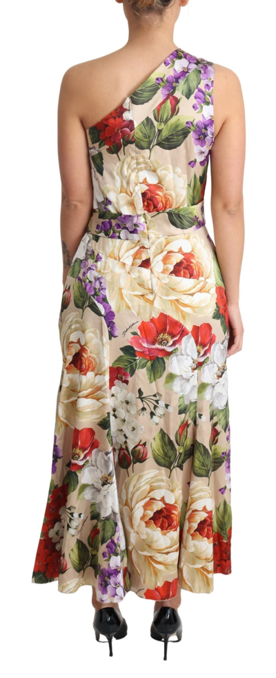 Shop Dolce & Gabbana Print Silk Stretch One Shoulder Floral Women's Dress In Multicolor